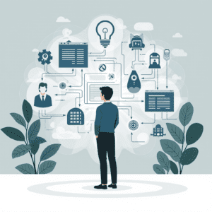 Illustration representing AI systems, agents, and structural changes in artificial intelligence in 2025