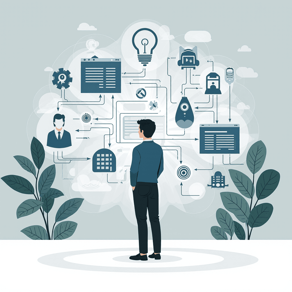 Illustration representing AI systems, agents, and structural changes in artificial intelligence in 2025