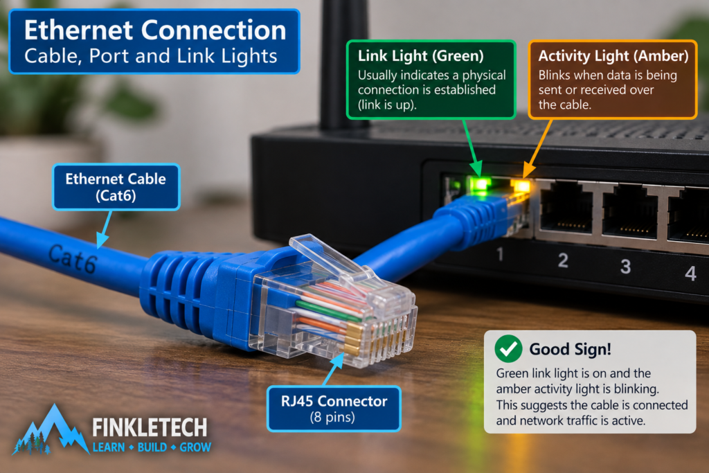 Safe cropped photo of Ethernet cable or link light with private details hidden