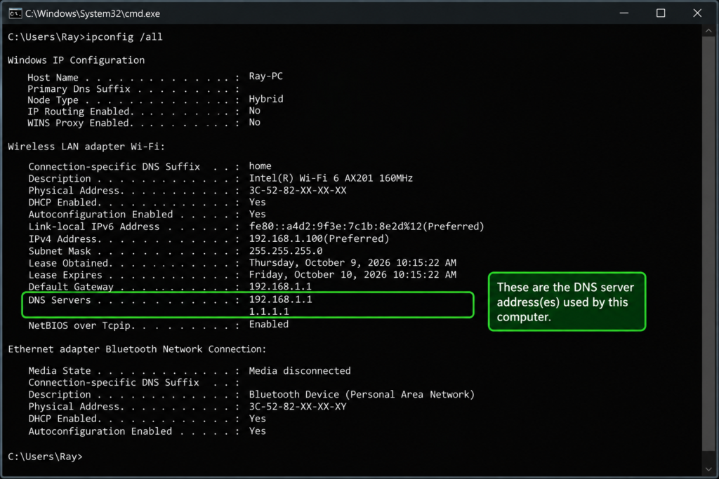DNS server address screenshot