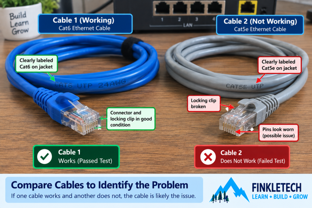 Two Ethernet cables being compared