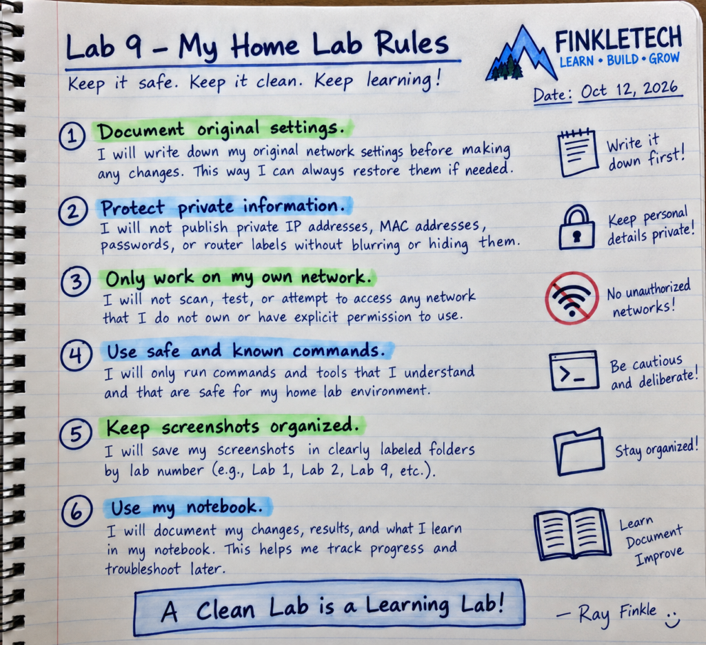 Your notebook page with your personal home lab rules