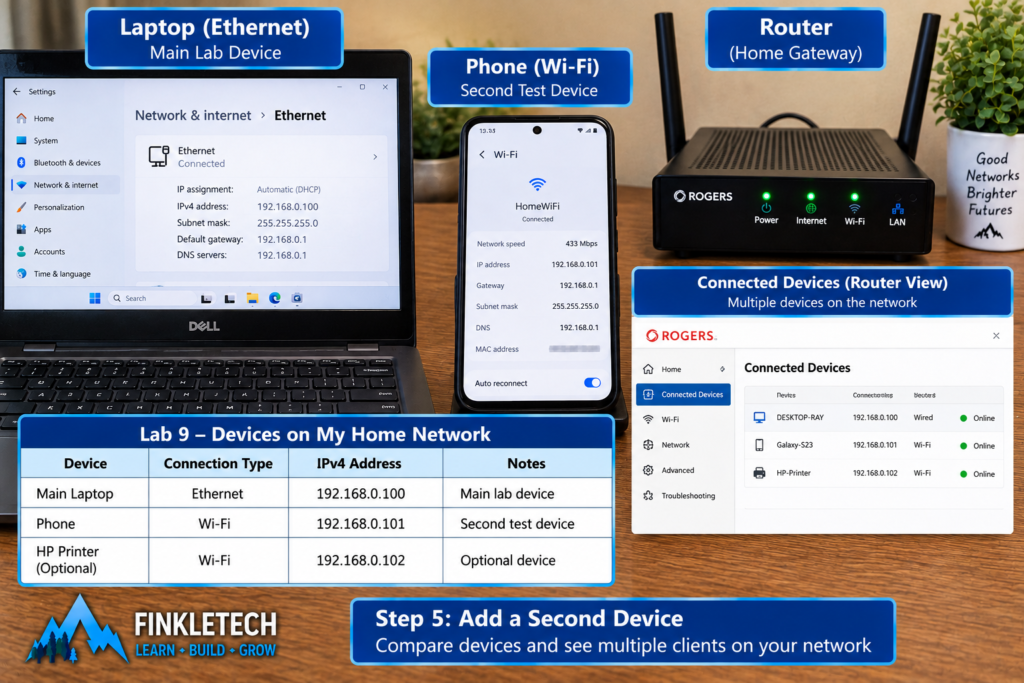 Second device network settings or connected device list, with private details hidden