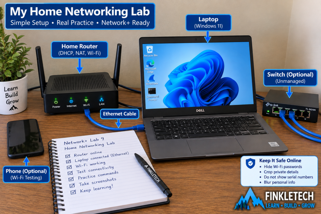 Safe cropped photo of your home lab setup with router labels and private details hidden