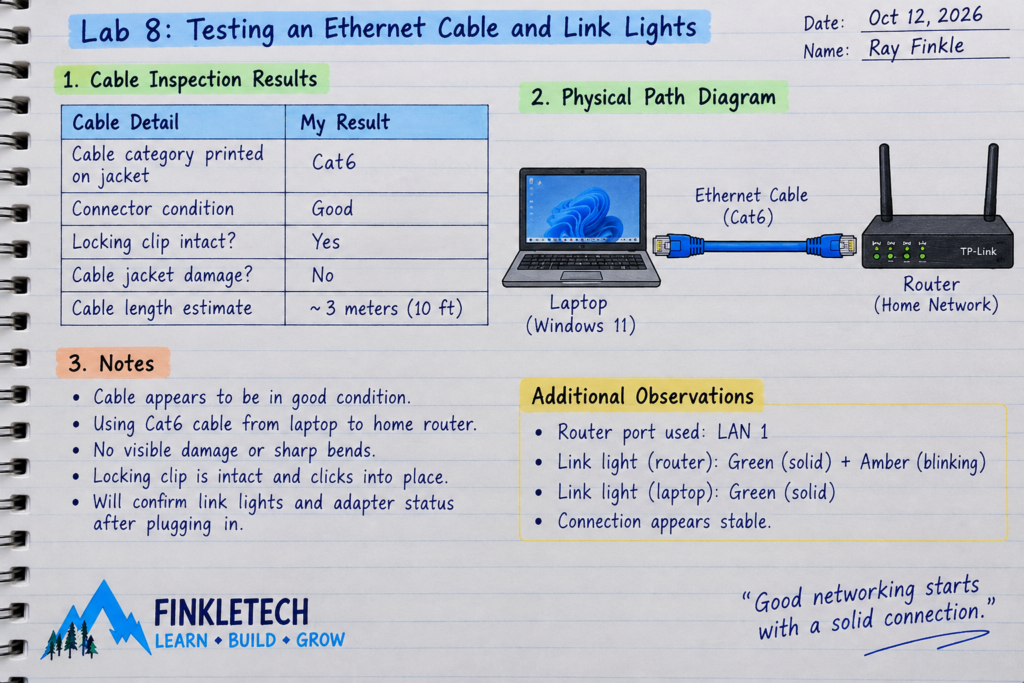 Notebook diagram showing your wired Ethernet test path