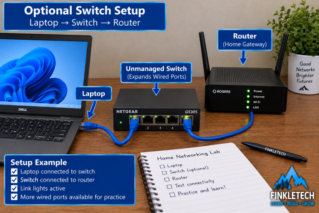Optional switch connected between router and lab device