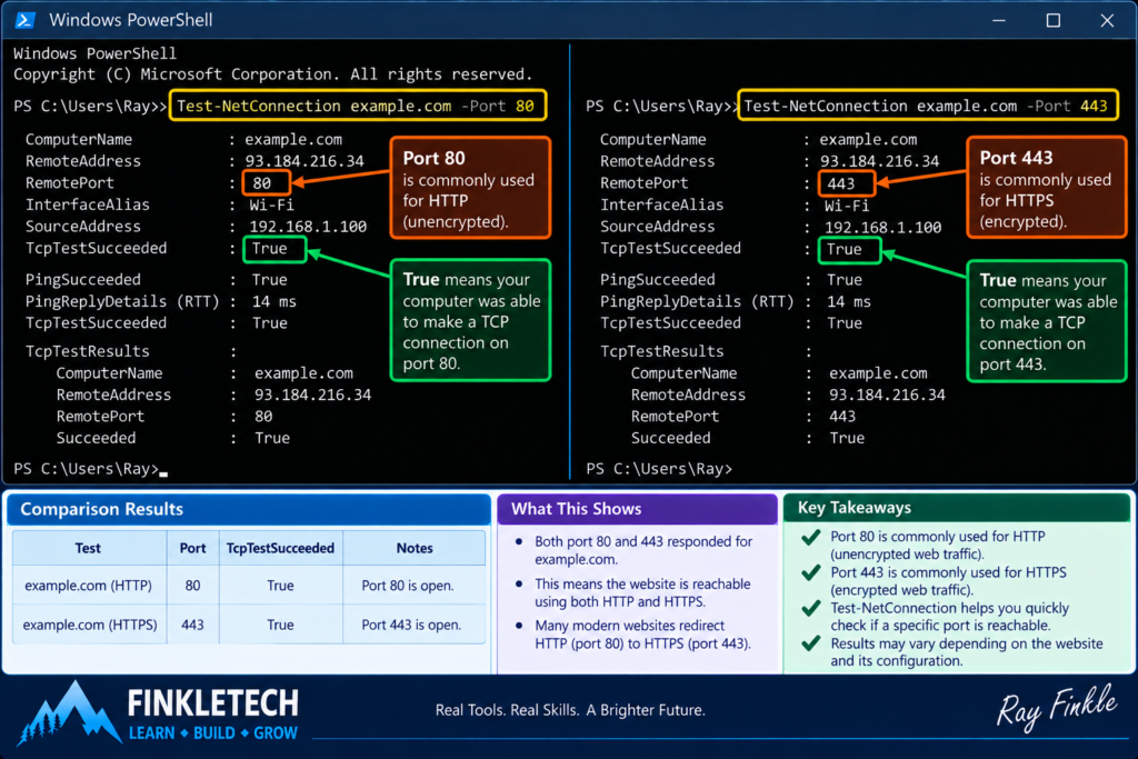 PowerShell comparing port 80 and port 443 tests