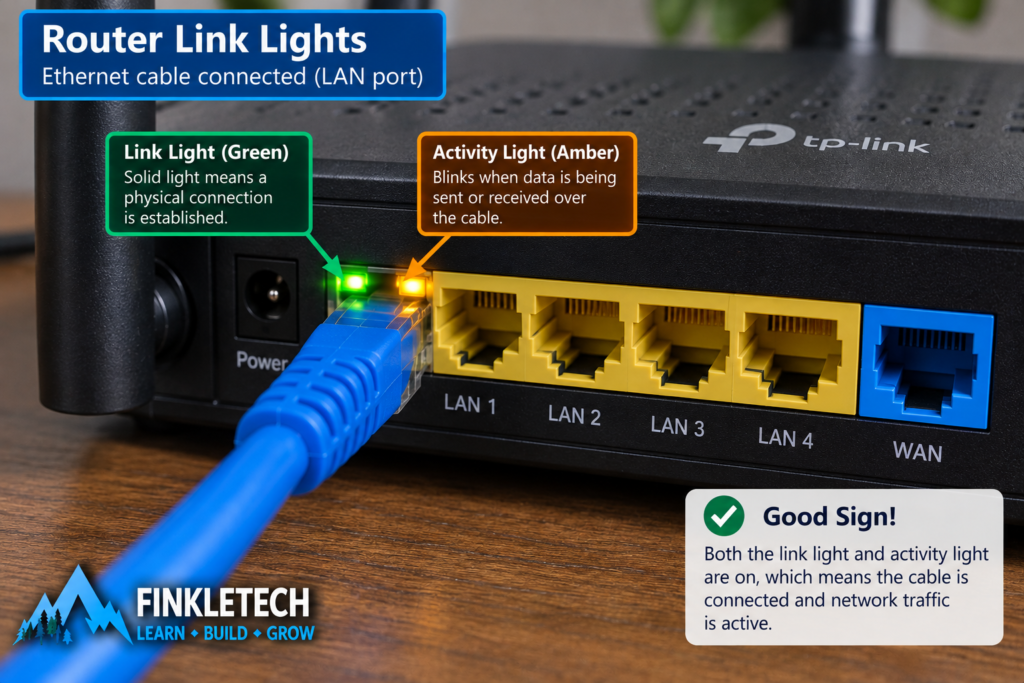 Router or switch link light after plugging in Ethernet cable