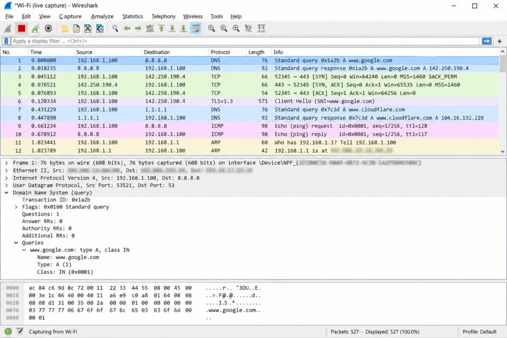 a wireshark interface