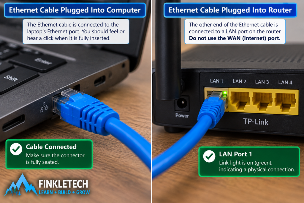 Ethernet cable plugged into router or switch