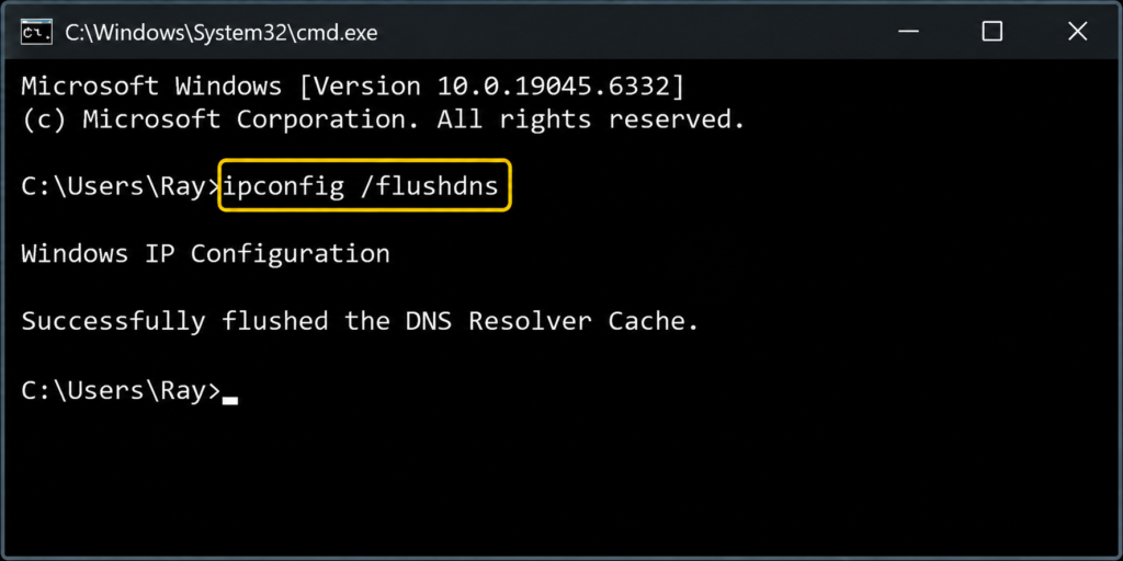 ipconfig and flushdns screenshot