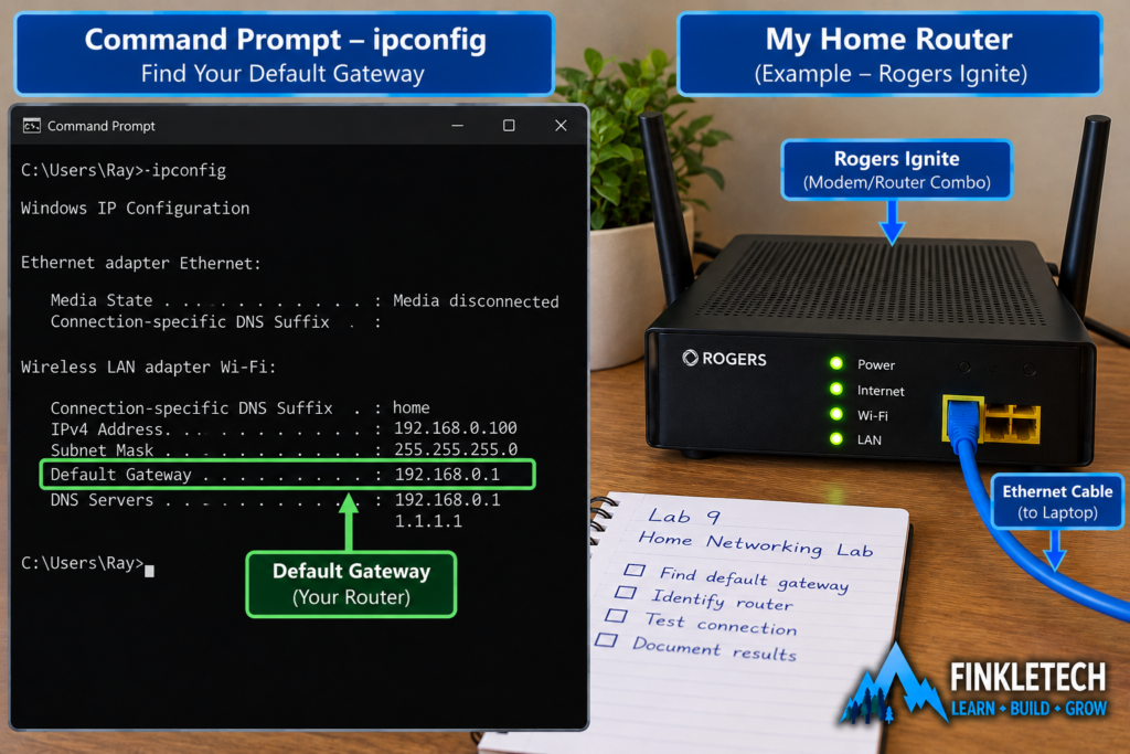 ipconfig result showing default gateway