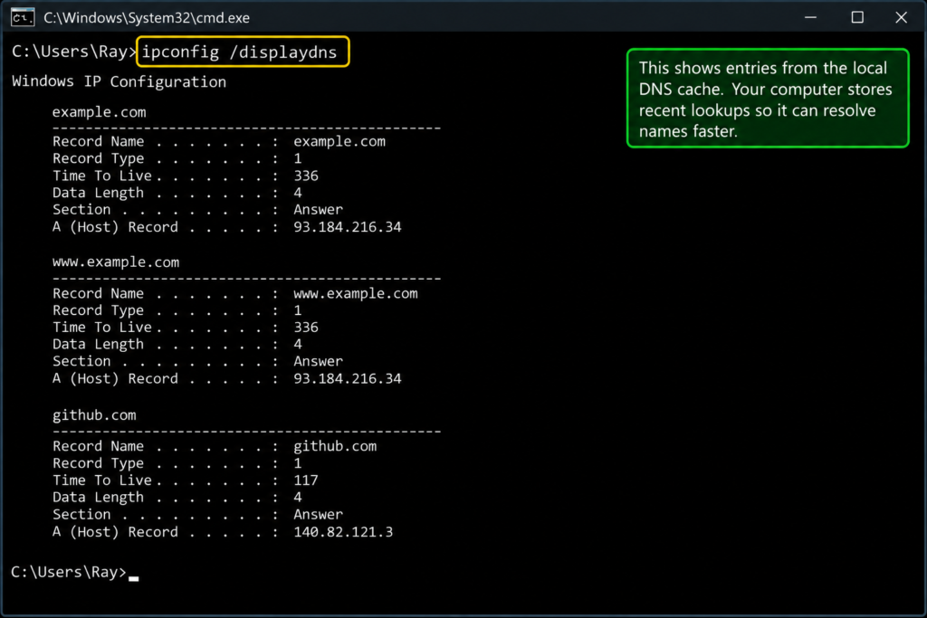 Cache command prompt with windows DNS screenshot