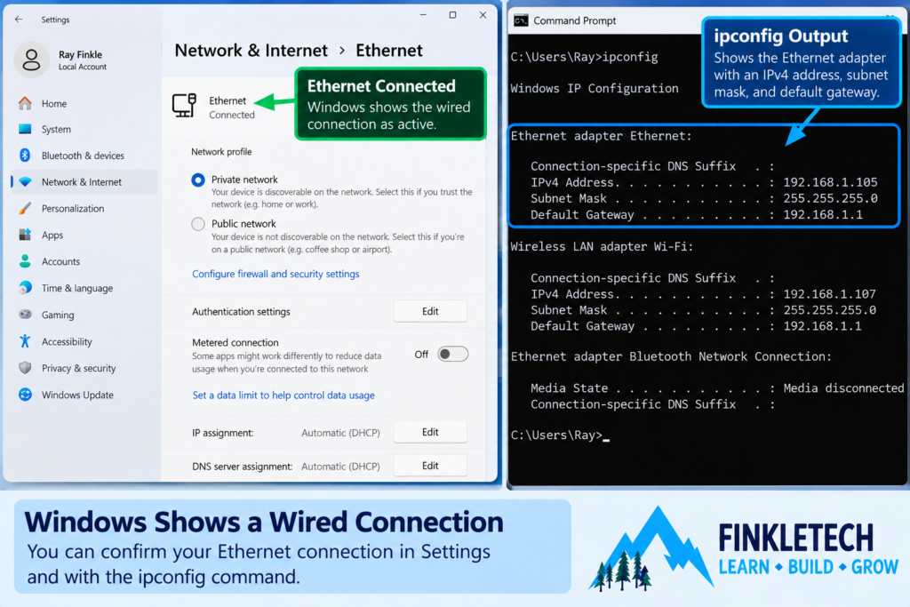 ipconfig Ethernet adapter result